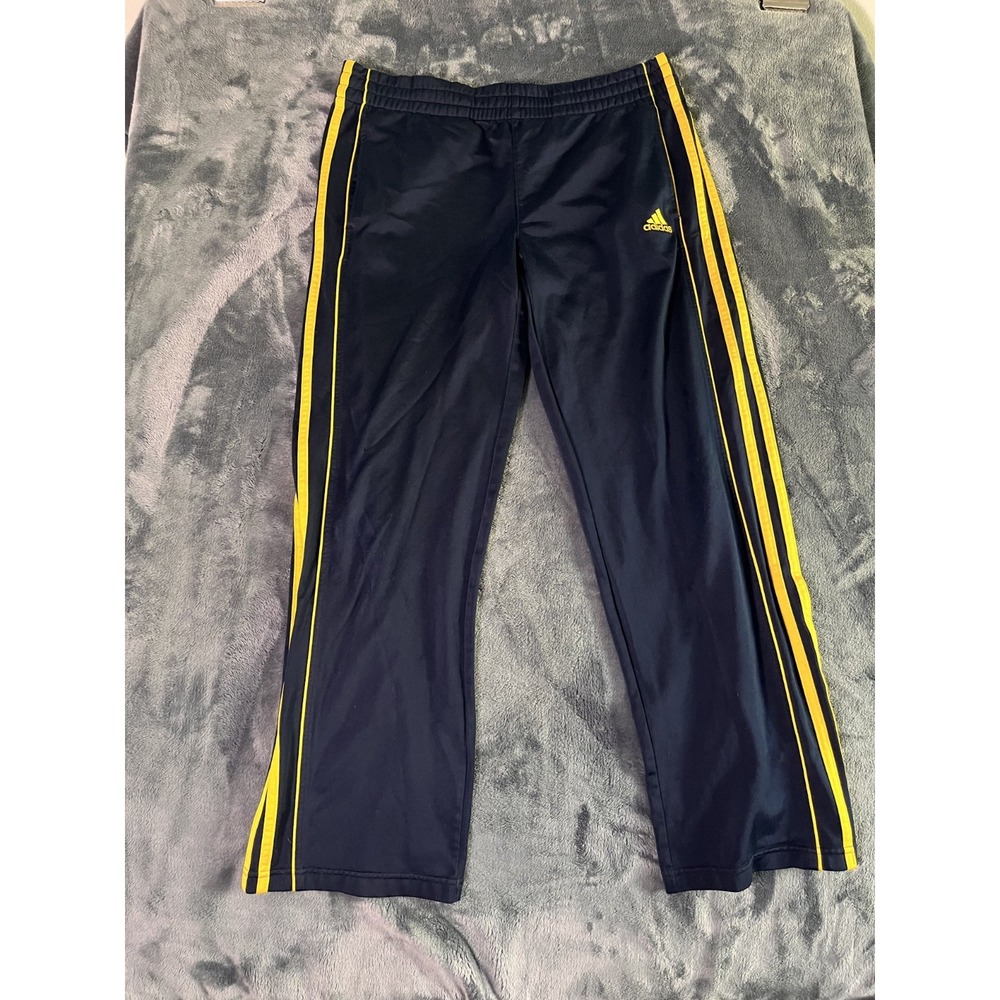 VTG Adidas Sweatpants Blue Yellow 3 Stripe Retro Sport Athletic Basketball